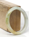 Baikalla Natural Yellow W/ Green Freckles Jadeite Jade "Oval" Bangle Bracelet (56.7mm)