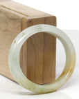 Baikalla Natural Yellow W/ Green Freckles Jadeite Jade "Oval" Bangle Bracelet (56.7mm)
