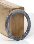 Baikalla Natural Black & Grey Wuji Jadeite Jade "Petite Traditional Round" Bangle Bracelet (51.7mm)