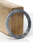 Baikalla Natural Black & Grey Wuji Jadeite Jade "Petite Traditional Round" Bangle Bracelet (51.7mm)