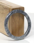 Baikalla Natural Black & Grey Wuji Jadeite Jade "Petite Traditional Round" Bangle Bracelet (51.7mm)