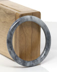 Baikalla Natural Black & Grey Wuji Jadeite Jade "Petite Traditional Round" Bangle Bracelet (51.7mm)