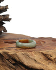 Natural Oil Green Brown Patch Burmese Jadeite Jade Band Ring