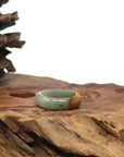 Natural Oil Green Brown Patch Burmese Jadeite Jade Band Ring
