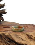Natural Oil Green Brown Patch Burmese Jadeite Jade Band Ring