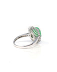 18k White Gold Natural Rich Green Jadeite Jade Engagement Ring w/ Double Halo Diamonds