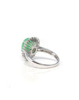 18k White Gold Natural Rich Green Jadeite Jade Engagement Ring w/ Double Halo Diamonds