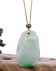 Baikalla Jewelry Jade Pendant Copy of Natural Ice Jadeite Jade Shou Tao ( Longevity Peach ) Necklace With 14k Yellow Gold Bail