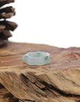 Baikalla Natural Icy Blue-Green Flower Jadeite Jade "Geometric Style" Traditional Ring