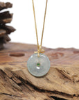 Baikalla Natural Icy Blue-Green Jadeite Jade "Ping An Kou" (Good Luck Button) Pendant W/ 18ky Gold & Natural Diamond Bail