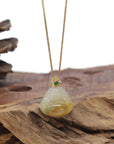 Baikalla Natural Icy Yellow-Orange Jadeite Jade "Happy Buddha" Pendant W/ 18ky Gold & Natural Diamond Bail