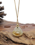 Baikalla Natural Icy Yellow-Orange Jadeite Jade "Happy Buddha" Pendant W/ 18ky Gold & Natural Diamond Bail