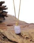 Baikalla Natural Icy Light Lavender Jadeite Jade "PiXiu" Pendant W/ 18ky Gold Bail