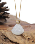 Baikalla Natural Icy Jadeite Jade "Happy Buddha" Pendant W/ 18ky Gold & Natural Diamond Bail