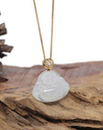 Baikalla Natural Icy Jadeite Jade "Happy Buddha" Pendant W/ 18ky Gold & Natural Diamond Bail