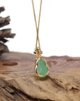 Baikalla Natural Icy Apple-Green Jadeite Jade "Hulu" Pendant W/ 18ky Gold & Natural Diamond Bail