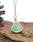 Baikalla Natural Vibrant Green Patch Jadeite Jade "Happy Buddha" Pendant W/ 14K Yellow Gold & Natural Diamond Bail