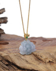 Baikalla Natural Icy Blue-Lavender Jadeite Jade "Lotus Flower" Pendant W/ 18ky Gold & Natural Diamond Bail