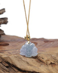Baikalla Natural Icy Blue-Lavender Jadeite Jade "Lotus Flower" Pendant W/ 18ky Gold & Natural Diamond Bail