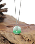 Baikalla Natural Vibrant Green Jadeite Jade "Ping An Kou" (Good Luck Button) Pendant W/ 18kw Gold & Natural Diamonds