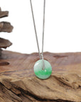 Baikalla Natural Vibrant Green Jadeite Jade "Ping An Kou" (Good Luck Button) Pendant W/ 18kw Gold & Natural Diamonds