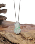 Baikalla Natural Icy Green Jadeite Jade Guan Yin "Goddess of Compassion" Pendant W/ 18kw Gold Bail & Natural Diamonds