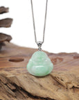 Baikalla Natural Apple Green Jadeite Jade "Happy Buddha" Pendant W/ 18kw Gold Bail