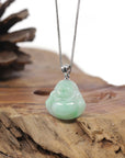 Baikalla Natural Apple Green Jadeite Jade "Happy Buddha" Pendant W/ 18kw Gold Bail