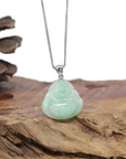 Baikalla Natural Apple Green Jadeite Jade "Happy Buddha" Pendant W/ 18kw Gold Bail