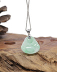 Baikalla Natural Apple Green Jadeite Jade "Happy Buddha" Pendant W/ 18kw Gold Bail