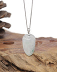 Baikalla Natural Icy W/ Blue-Green Flower Patch Jadeite Jade "Shou Tao" (Longevity Peach) Pendant W/ 18kw Gold & Natural Diamond Bail