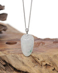 Baikalla Natural Icy W/ Blue-Green Flower Patch Jadeite Jade "Shou Tao" (Longevity Peach) Pendant W/ 18kw Gold & Natural Diamond Bail