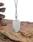 Baikalla Natural Icy W/ Blue-Green Flower Patch Jadeite Jade "Shou Tao" (Longevity Peach) Pendant W/ 18kw Gold & Natural Diamond Bail
