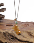 Baikalla Natural Icy Orange-Red Jadeite Jade "Lucky Fish" Pendant W/ 18kw Gold Bail & Natural Diamonds