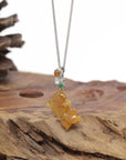 Baikalla Natural Icy Orange-Red Jadeite Jade "Lucky Fish" Pendant W/ 18kw Gold Bail & Natural Diamonds
