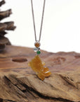 Baikalla Natural Icy Orange-Red Jadeite Jade "Lucky Fish" Pendant W/ 18kw Gold Bail & Natural Diamonds