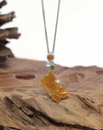 Baikalla Natural Icy Orange-Red Jadeite Jade "Lucky Fish" Pendant W/ 18kw Gold Bail & Natural Diamonds