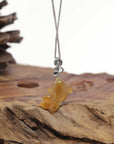 Baikalla Natural Icy Orange-Red Jadeite Jade "Lucky Fish" Pendant W/ 18kw Gold Bail & Natural Diamonds
