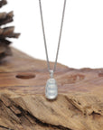 Baikalla Natural Icy Jadeite Jade "Mini Pea Pod" Pendant W/ 18kw Gold Bail & Natural Diamonds