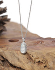 Baikalla Natural Icy Jadeite Jade "Mini Pea Pod" Pendant W/ 18kw Gold Bail & Natural Diamonds