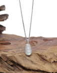 Baikalla Natural Icy Jadeite Jade "Mini Pea Pod" Pendant W/ 18kw Gold Bail & Natural Diamonds
