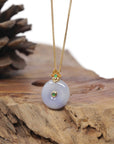 Baikalla Natural Lavender Jadeite Jade "Ping An Kou" (Good Luck Button) Pendant W/ 18ky Gold Bail & Natural Diamonds