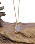 Baikalla Natural Icy Light Lavender Jadeite Jade "Melon" Pendant W/ 18ky Gold Bail & Natural Diamonds