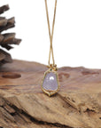Baikalla Natural Icy Light Lavender Jadeite Jade "Melon" Pendant W/ 18ky Gold Bail & Natural Diamonds