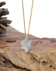 Baikalla Natural Icy Light Blue-Green Flower Jadeite Jade "Maple Leaf" Pendant W/ 18ky Gold Bail & Natural Diamonds