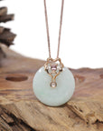 18k Rose Gold Natural Light Green Jadeite Constellation (Leo) Pendant W/ Tourmaline