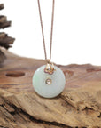 18k Rose Gold Natural Green Jadeite Jade Constellation (Aquarius) Necklace Pendant W/ Diamonds & Ruby
