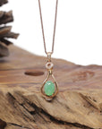 Baikalla Natural Icy Green Jadeite Jade Lucky Bottle Pendant W/ 18kr Gold Bail & Natural Diamonds