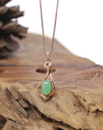 Baikalla Natural Icy Green Jadeite Jade Lucky Bottle Pendant W/ 18kr Gold Bail & Natural Diamonds