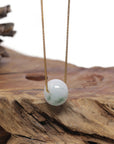 Baikalla Natural Icy Blue-Green Flower Patch Jadeite Jade "Ping An Kou" (Good Luck Button) Pendant Necklace